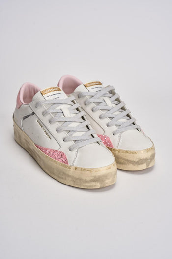 Sneakers donna bianche e glitter rosa - 3