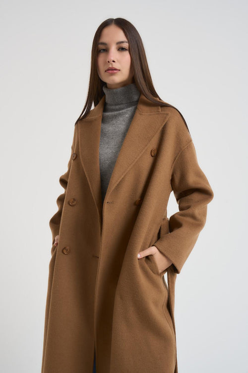 Cappotto donna doppiopetto lungo cammello - 2