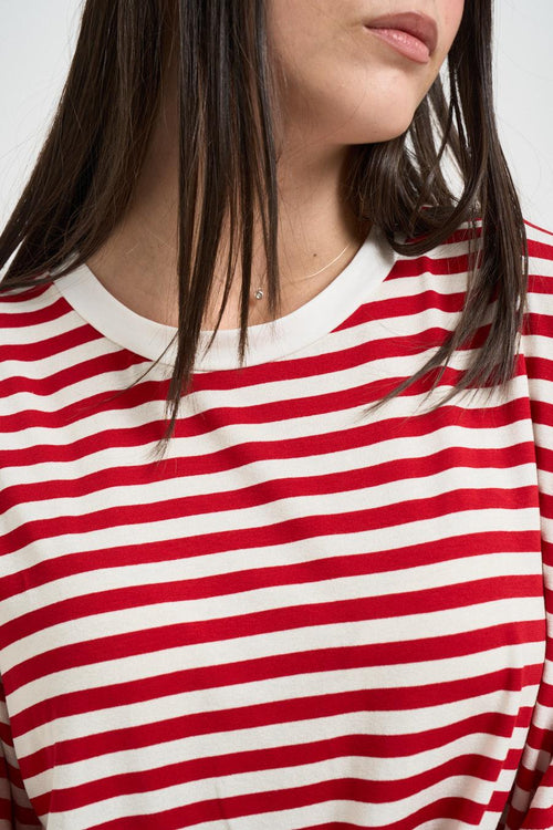 T-shirt donna a righe rossa e panna - 2