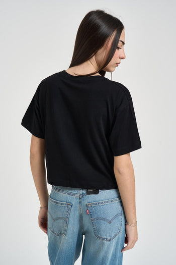 T-shirt donna cropped girocollo nera - 3