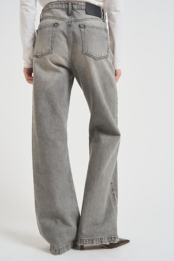 Jeans donna wide leg in denim grigio con micro glitter - 6