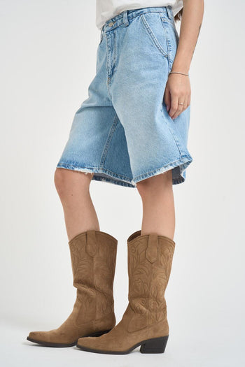 Bermuda donna in denim azzurro chiaro - 3