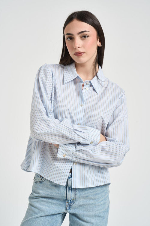 Camicia donna a righe azzurre e beige