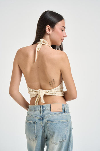 Top donna in maglia panna - 3