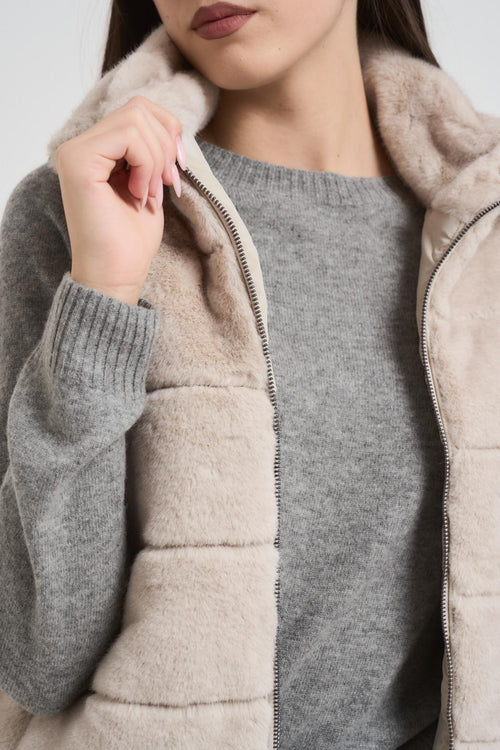 Gilet donna in ecopelliccia beige - 2