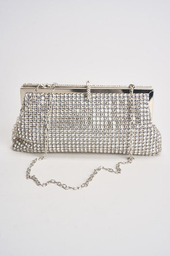 Borsa donna clutch con strass argento - 5