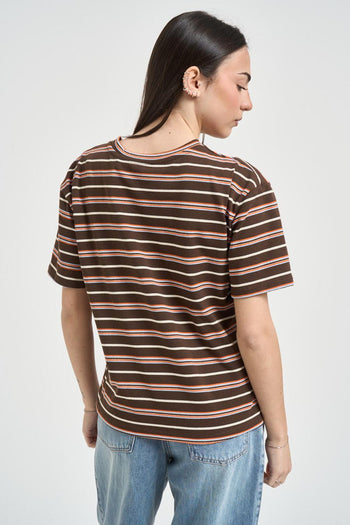 T-shirt donna a righe marrone - 3