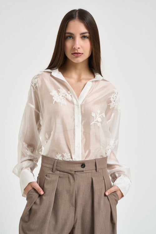 Camicia donna panna con ricami