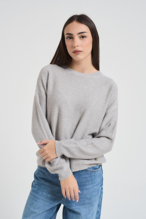 Maglia donna girocollo paillettes grigio chiaro