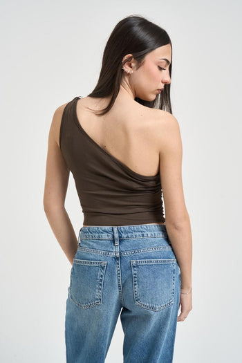 Top donna monospalla marrone - 3