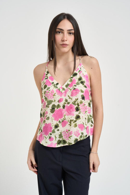 Top donna stampa floreale panna