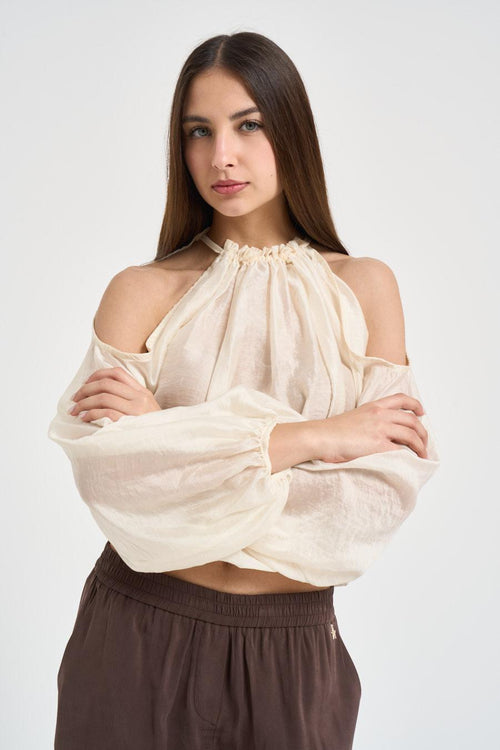 Blusa donna spalle scoperte panna - 2