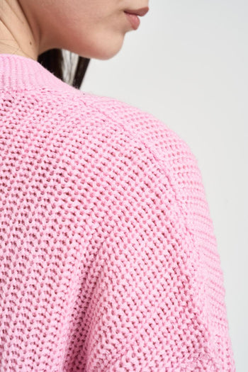 Cardigan donna in maglia rosa - 6