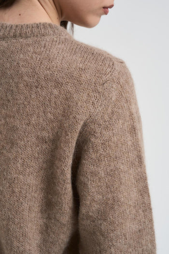 Cardigan donna girocollo beige - 4