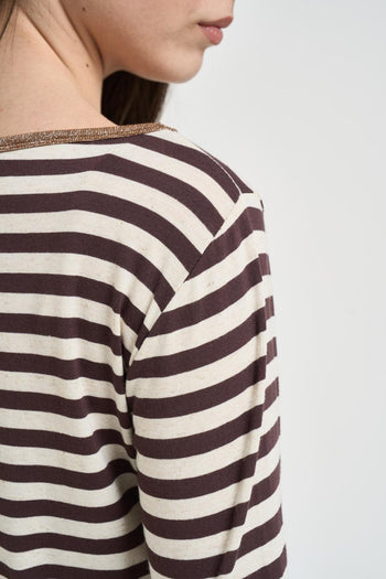 Maglia donna a righe marrone e panna - 4