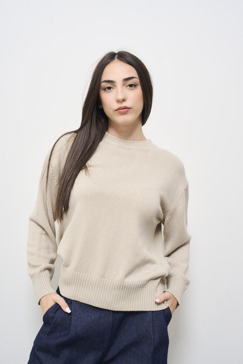 Maglia donna girocollo tortora