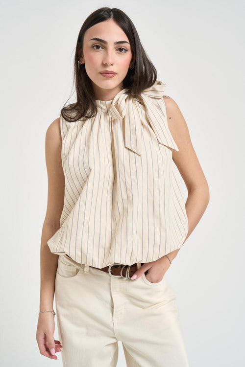 Blusa donna in popeline a righe giallo pastello