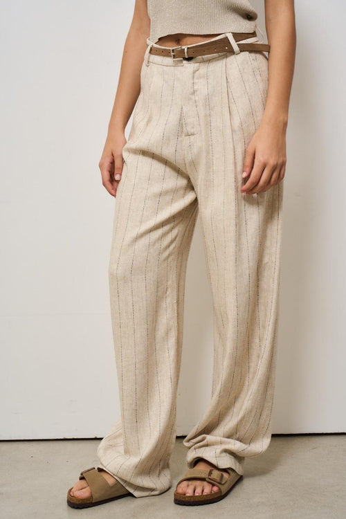 Pantalone donna gessato beige - 2