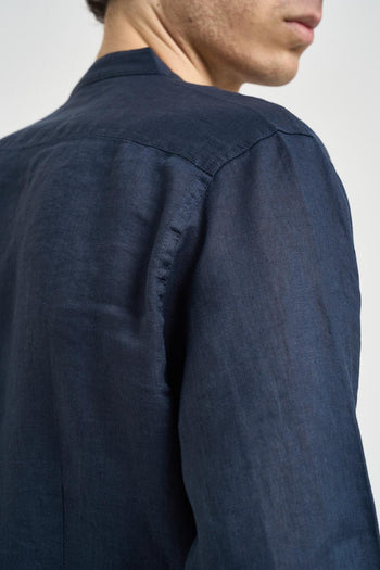 Camicia uomo collo alla coreana blu - 4