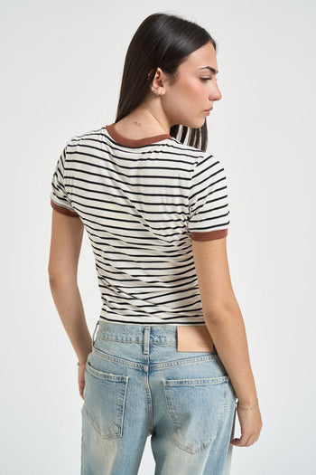 T-shirt donna a righe bianche e nere - 3