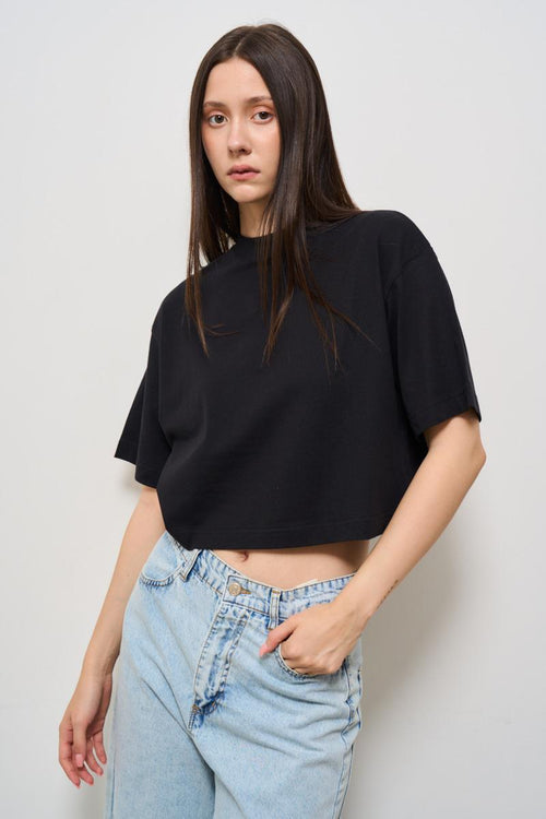 T-shirt donna girocollo nera - 2