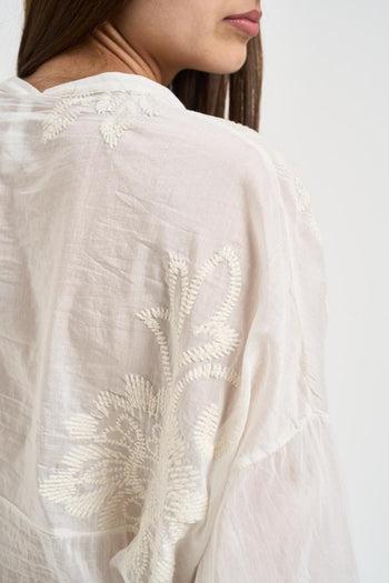 Camicia donna con ricami floreali burro - 5