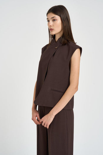 Gilet donna con bottone asimmetrico moro - 3