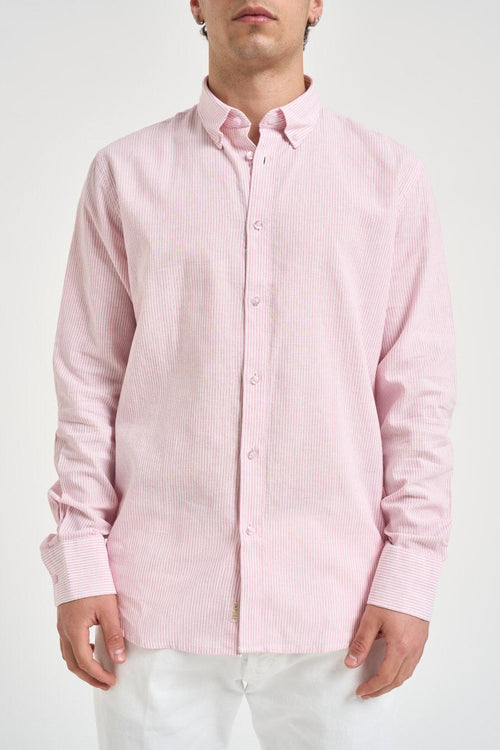 Camicia uomo a righe rosa e bianco - 2