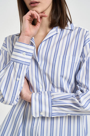 Camicia donna con inserto ricamato azzurra e bianca - 3