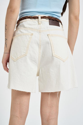 Bermuda donna con ricami in denim panna - 3