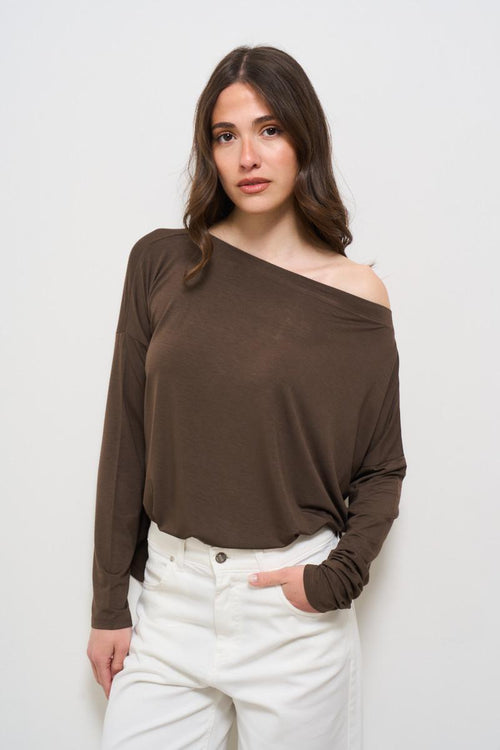 Maglia donna scollo a barca caffè