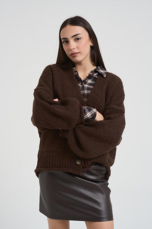 Cardigan donna scollo a V marrone - 2