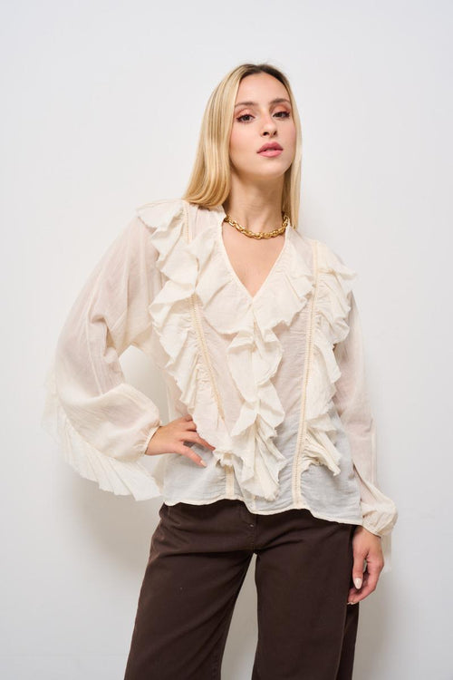 Blusa donna con volant burro