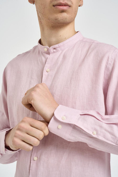 Camicia uomo rosa in lino - 2