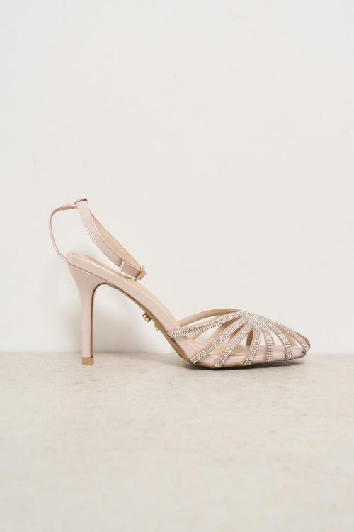 Powder pink heel shoe with rhinestones
