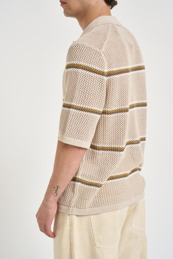 Polo uomo in maglia a righe beige - 5