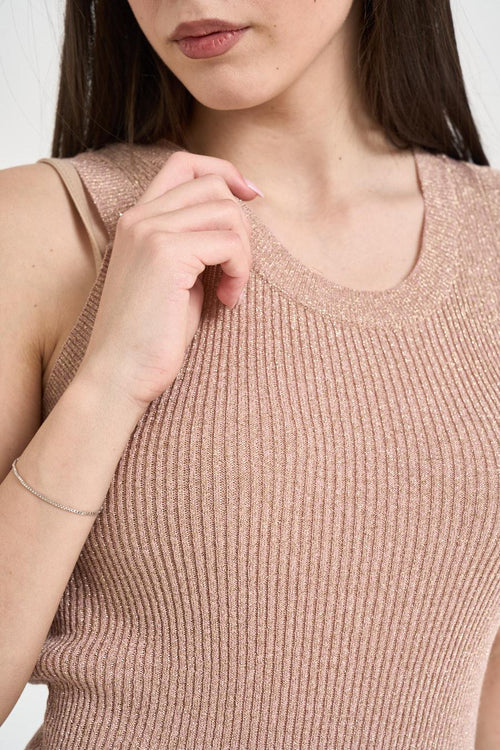 Top donna in maglia lurex rosa - 2