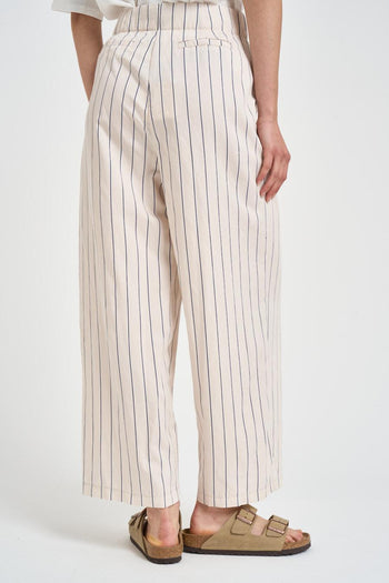 Pantalone donna panna a righe blu - 4
