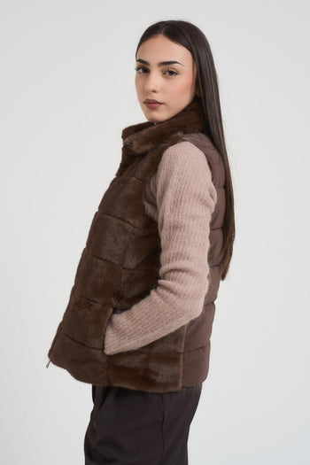 Gilet donna in ecopelliccia marrone - 3
