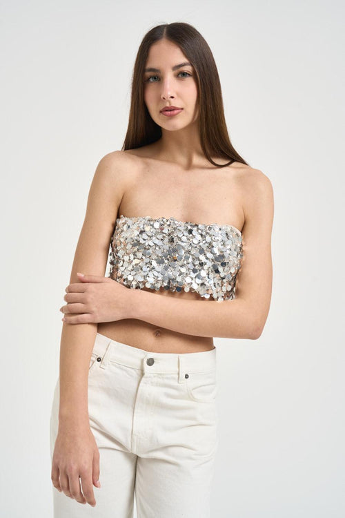 Top donna con paillettes argento