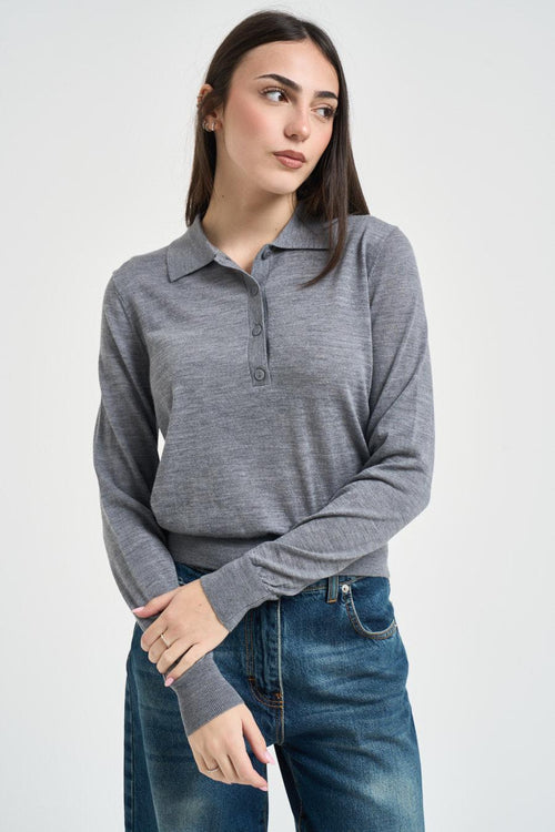 Polo donna manica lunga grigia - 1