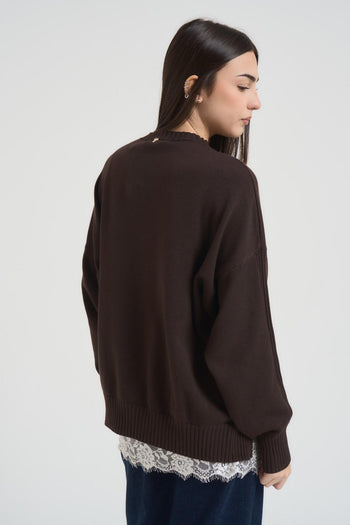 Maglia donna girocollo marrone - 5