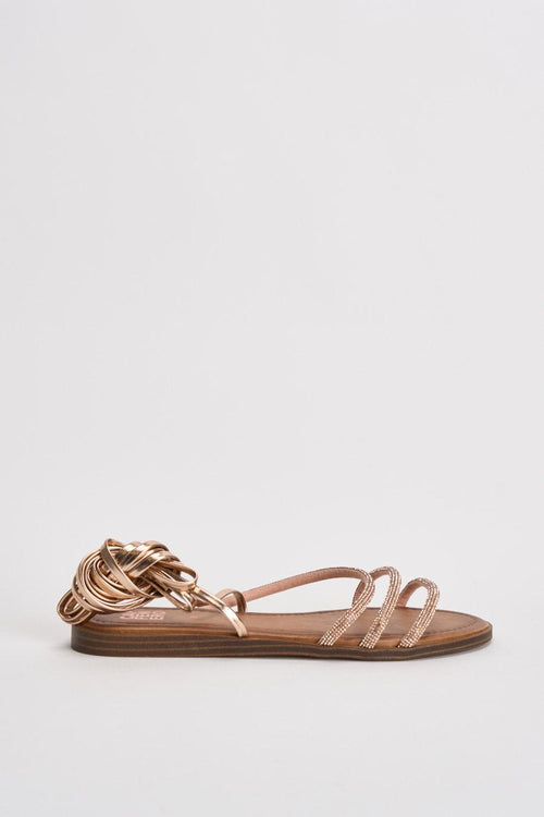 Sandalo donna alla schiava con strass oro rosa