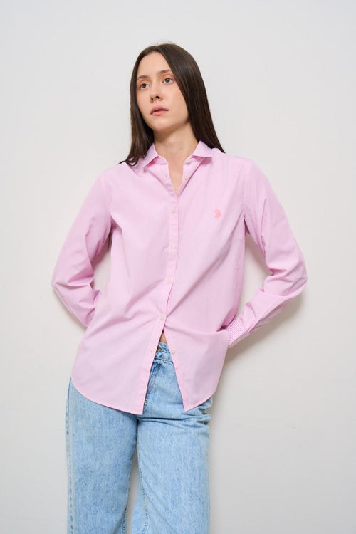 Camicia donna gessata rosa