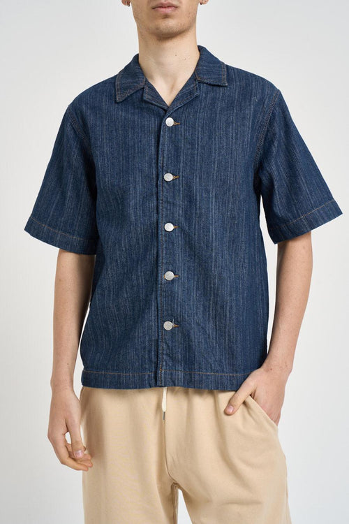 Camicia uomo in denim blu a maniche corte - 1