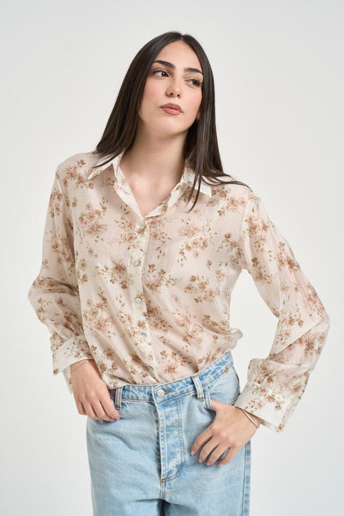 Camicia donna stampa floreale panna