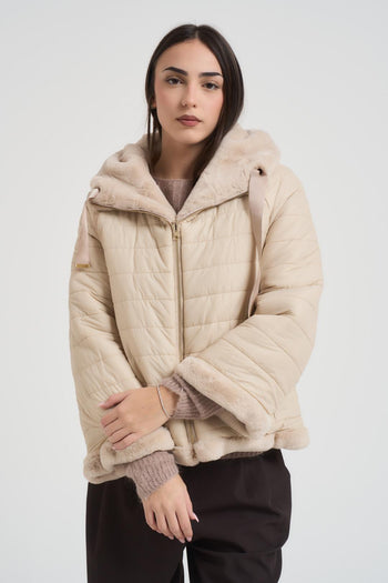 Ecopelliccia donna corta reversibile beige - 8