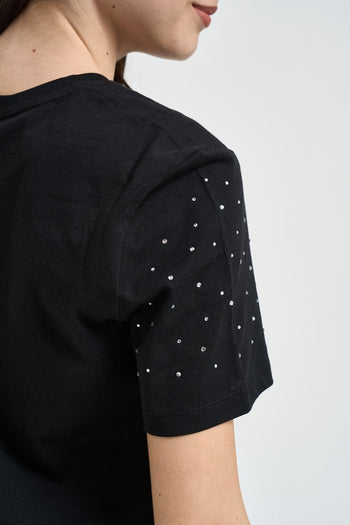 T-shirt donna con strass nera - 4