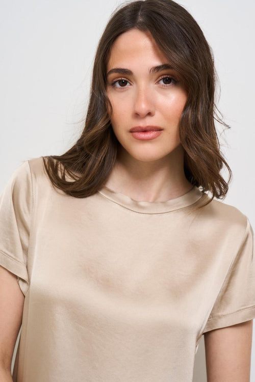 T-shirt donna girocollo satinata beige - 2