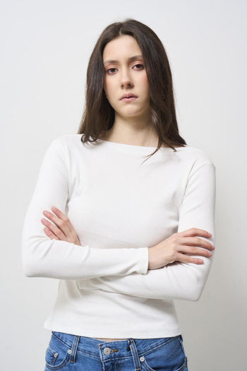 Women's white boat neck sweater - 3